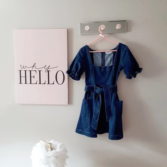 NWT Finders Keepers dark blue wash denim puff sleeve belted mini dress - Picture 9 of 12